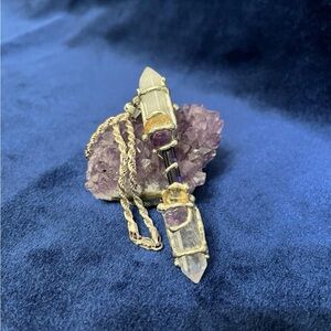 Double Point Crystal Pendant Amythest And Citrine With 925 Italy Silver Necklace